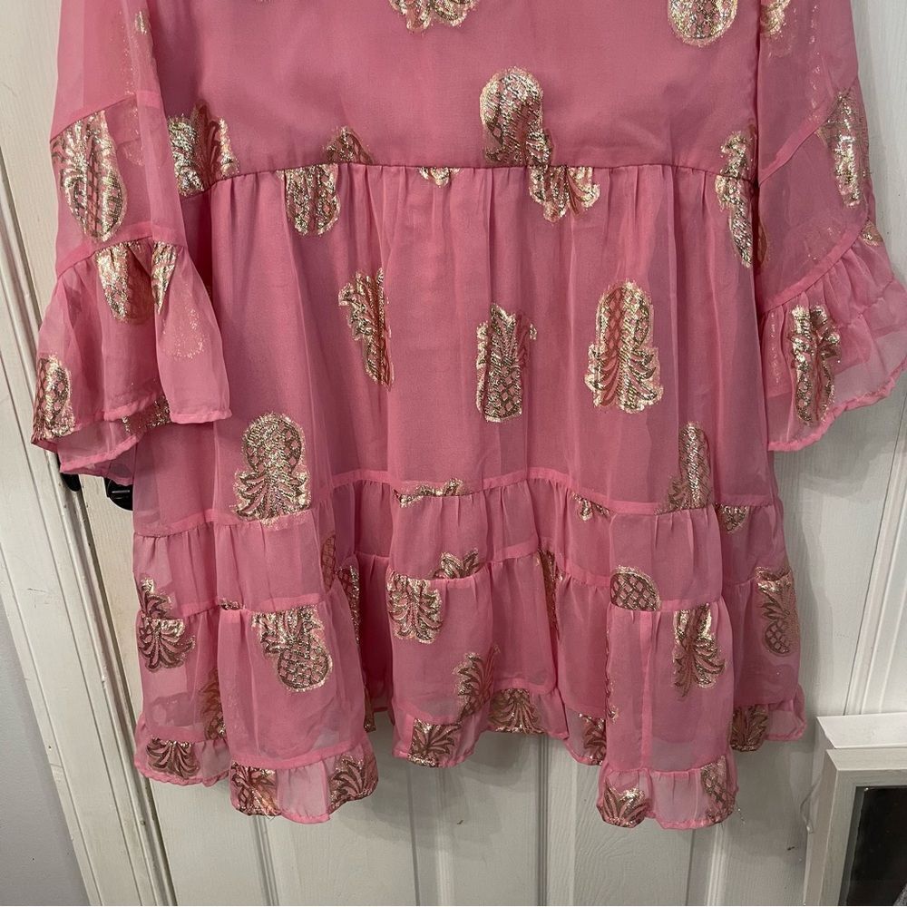 Simply Southern Pink Dress With Gold Pineapple Accents - Picture 8 of 9